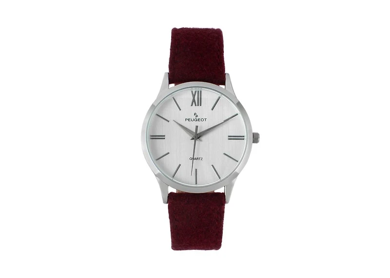 Peugeot Men's Round 40mm Steel Case with Burgundy Wool/Leather Strap
