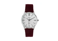 Peugeot Men's Round 40mm Steel Case with Burgundy Wool/Leather Strap