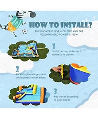 Skonyon Giant Soccer Themed Inflatable Water Slide Bouncer with Splash Pool without Blower