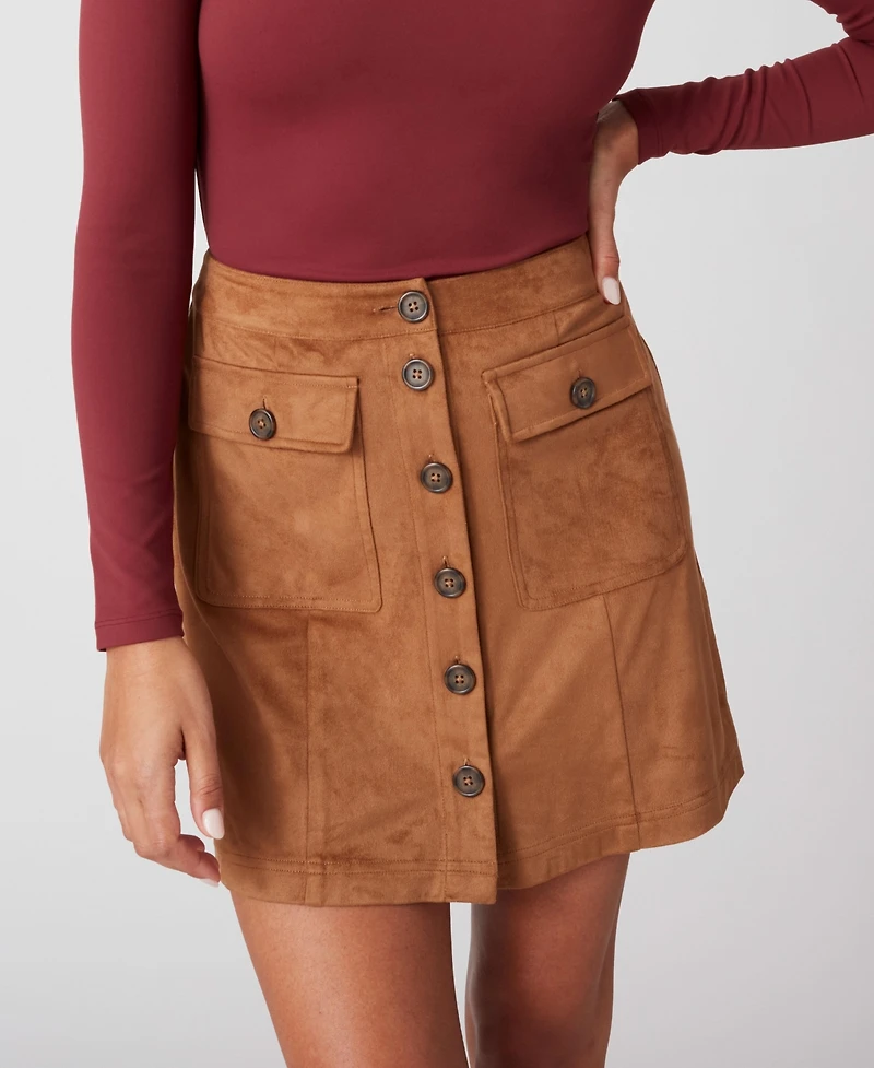 UNTUCKit Women's Faux Suede Button-Front Kendall Skirt