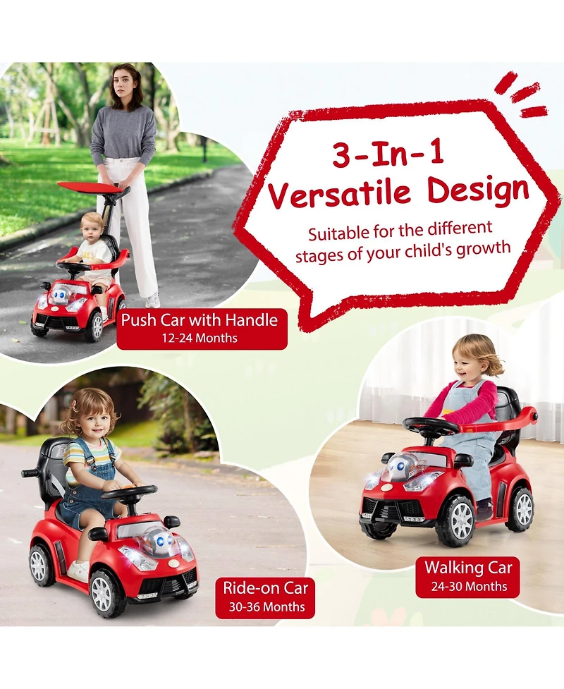 Costway Baby 3-in-1 Sliding Walker w/ Adjustable Canopy Horn Music & Light