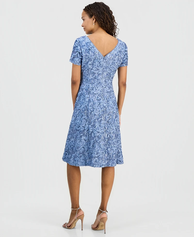 Alex Evenings Petite Sequined Lace Short-Sleeve Midi Dress