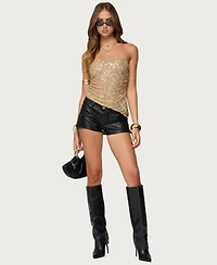 Edikted Women's Kariss Lace Up Faux Leather Micro Shorts