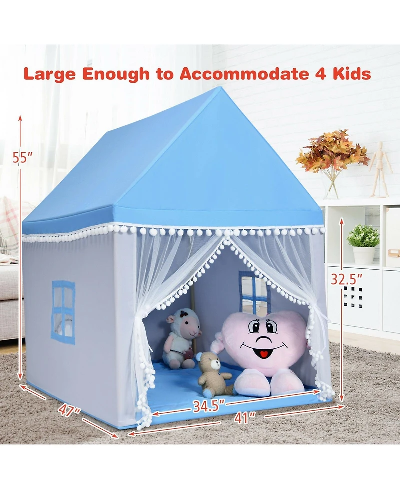 Skonyon Kids Play Tent Large Playhouse Children Play Castle Fairy Tent Gift with Mat-Blue