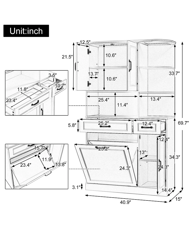sumyeg Tall Freestanding Storage Cabinet with Drawers Doors and Adjustable Shelves in White