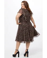 Celebrations by Sydney's Closet Women's V-Neck Flutter Sleeve Animal Print Dress