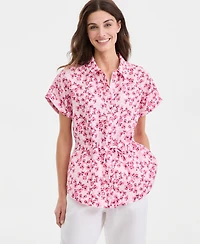 Charter Club Women's 100% Linen Drawstring-Waist Top, Macy's Exclusive