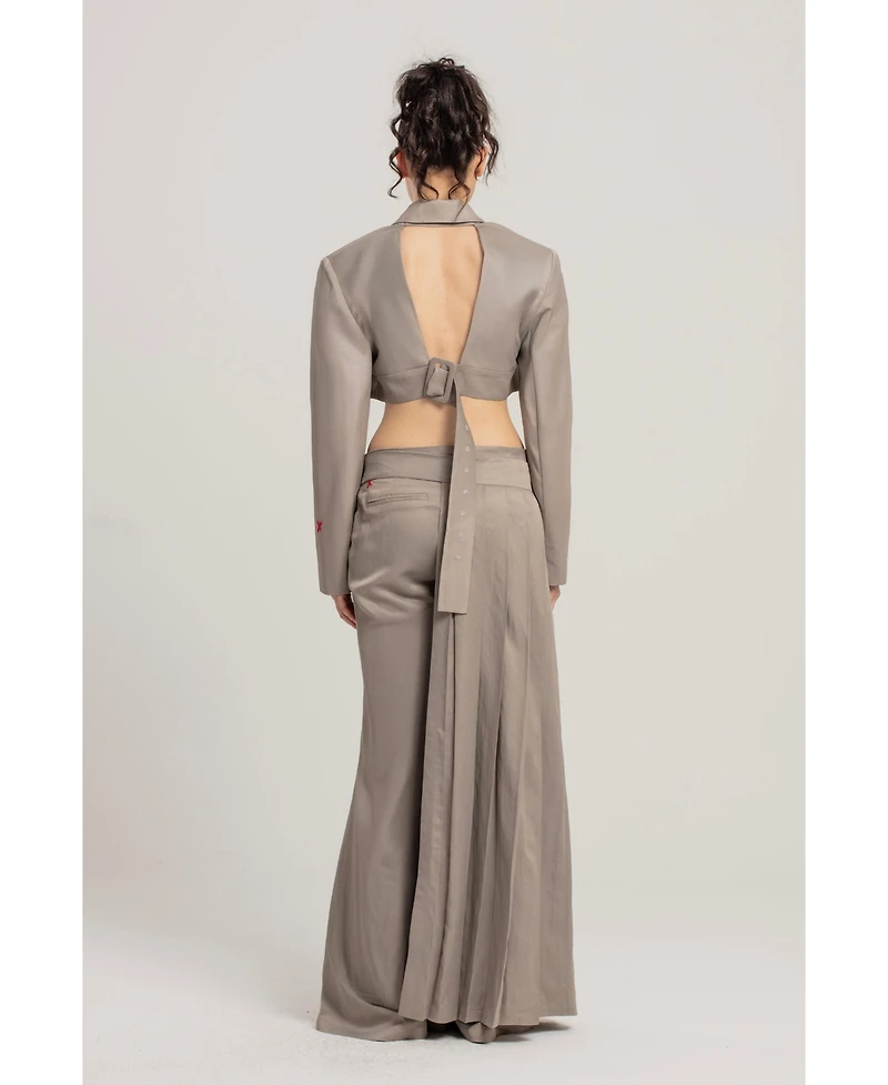 Pcfg Women's Linen-Blend Shiny Woven Belted Skirt