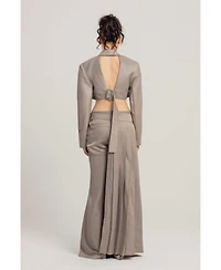 Pcfg Women's Linen-Blend Shiny Woven Belted Skirt