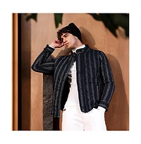 Campus Sutra Men's Navy Blue Woven-Striped Quilted Jacket