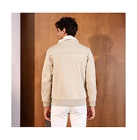 Campus Sutra Men's Saltbox Beige Contrast Sherpa-Lined Suede Bomber Jacket