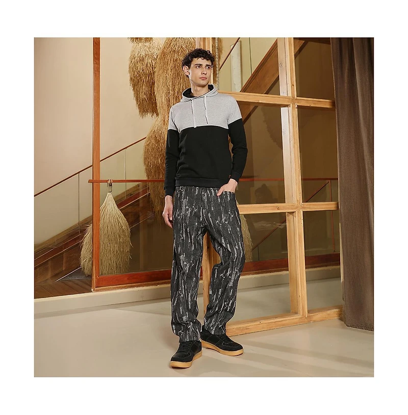 Campus Sutra Men's Coin Grey & Onyx Black Block Pullover Hoodie