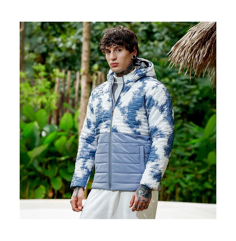 Campus Sutra Men's Coin Grey Dye-Block Quilt Puffer Jacket