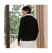 Campus Sutra Men's Raven Black Contrast Sherpa-Lined Suede Bomber Jacket