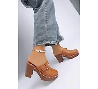 London Rag Womens Septim Genuine Leather Studded Clog Heels