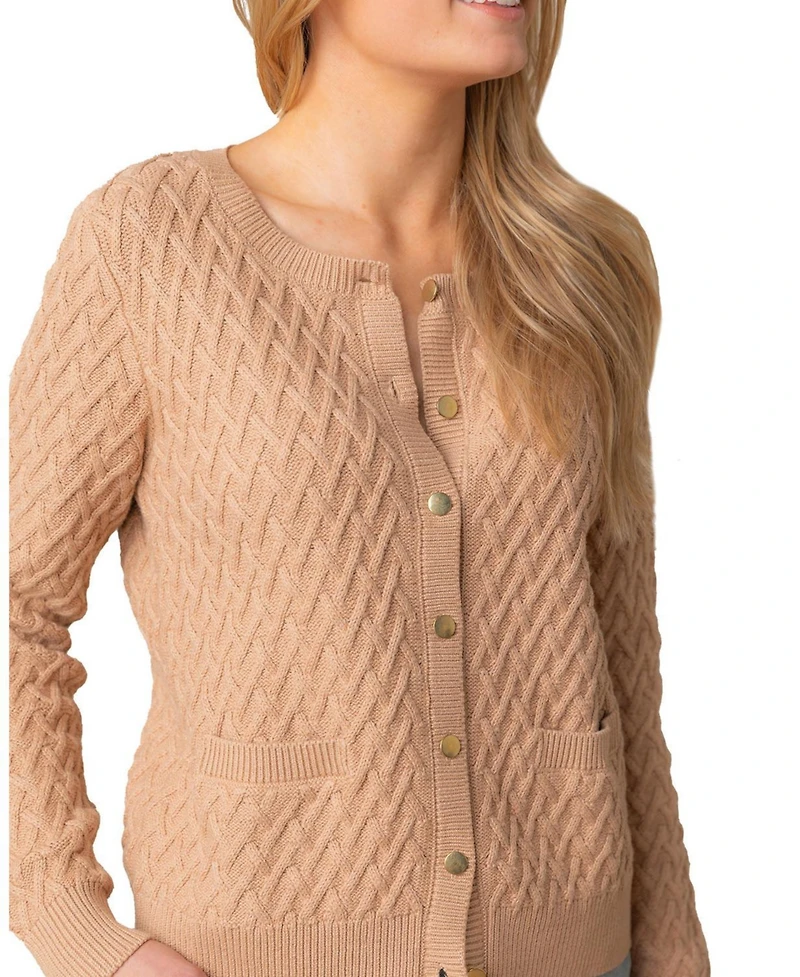 Hope & Henry Women's Organic Herringbone Stitch Cardigan Sweater