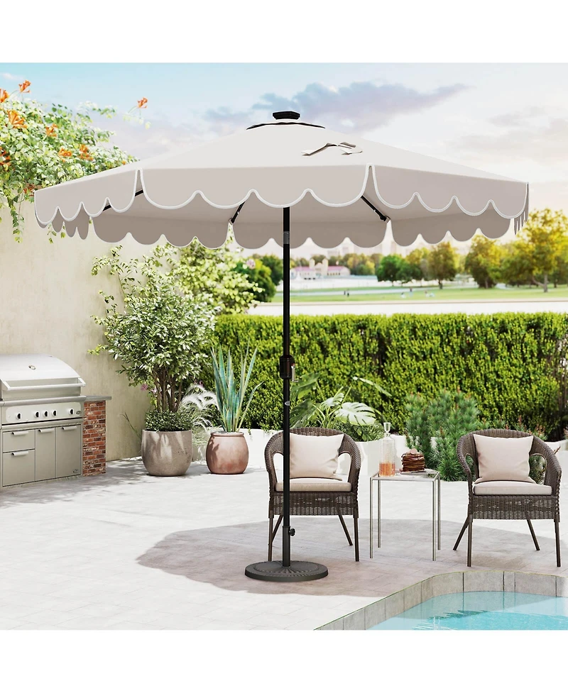 9.3 Ft Solar Patio Umbrella Outdoor Market Sunshade with 24 Led Lights Ruffles