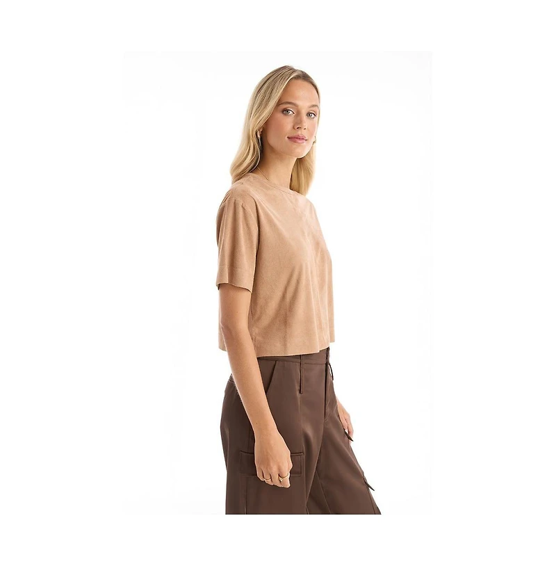 The Noli Shop Women's Naya Suede T-Shirt - Cafe