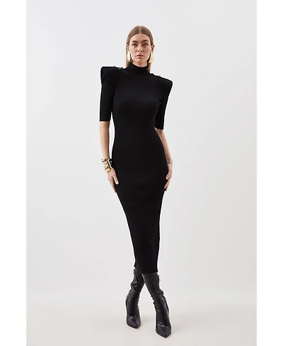 Karen Millen Women's Rib Knit Power Shoulder Maxi Dress