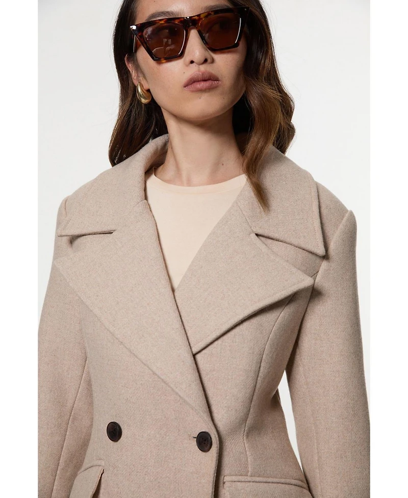 Karen Millen Women's Wool Tailored Flared Skirt Midi Coat