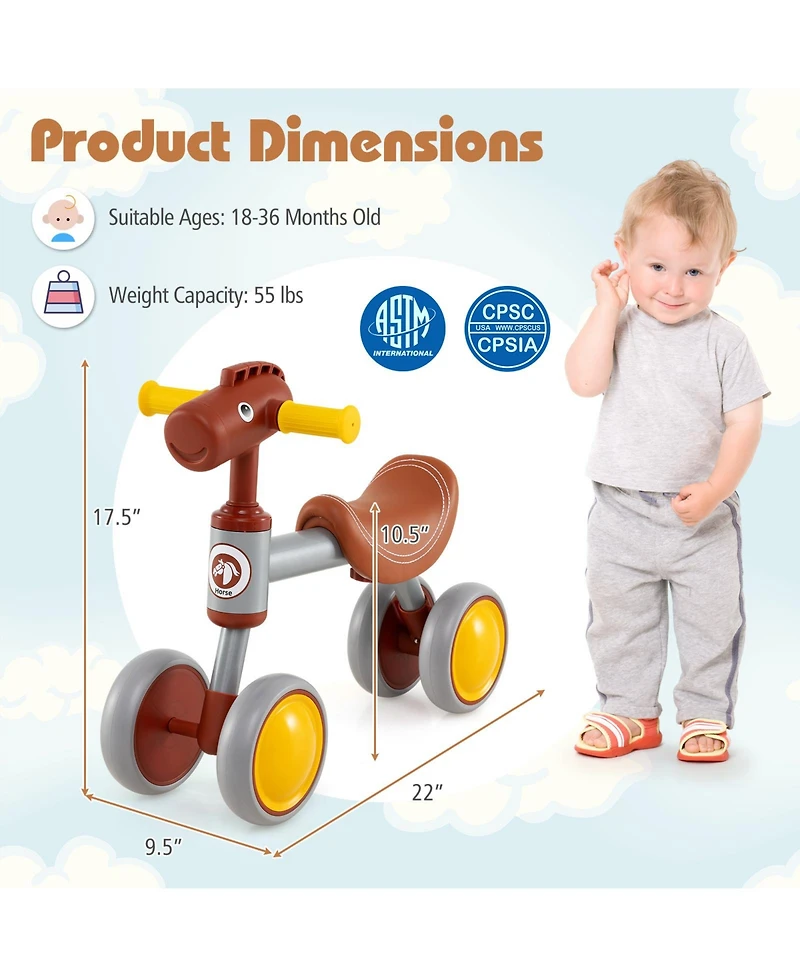 Sugift Baby Balance Bike No Pedal 4-Wheel Bicycle