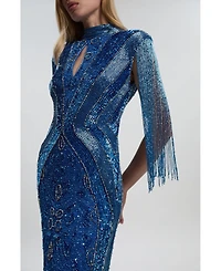 Karen Millen Women's Embellished Tassel Sleeve Maxi Dress