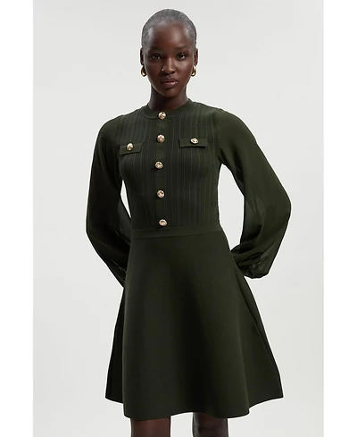 Karen Millen Women's Chiffon Sleeve Mini Knit Dress
