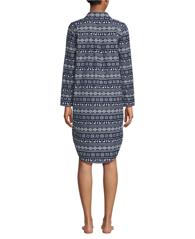 Lands' End Women's Flannel Long Sleeve Sleepshirt Nightgown