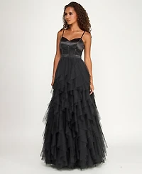 City Studios Juniors' Sweetheart-Neck Ruffled Cascade Gown