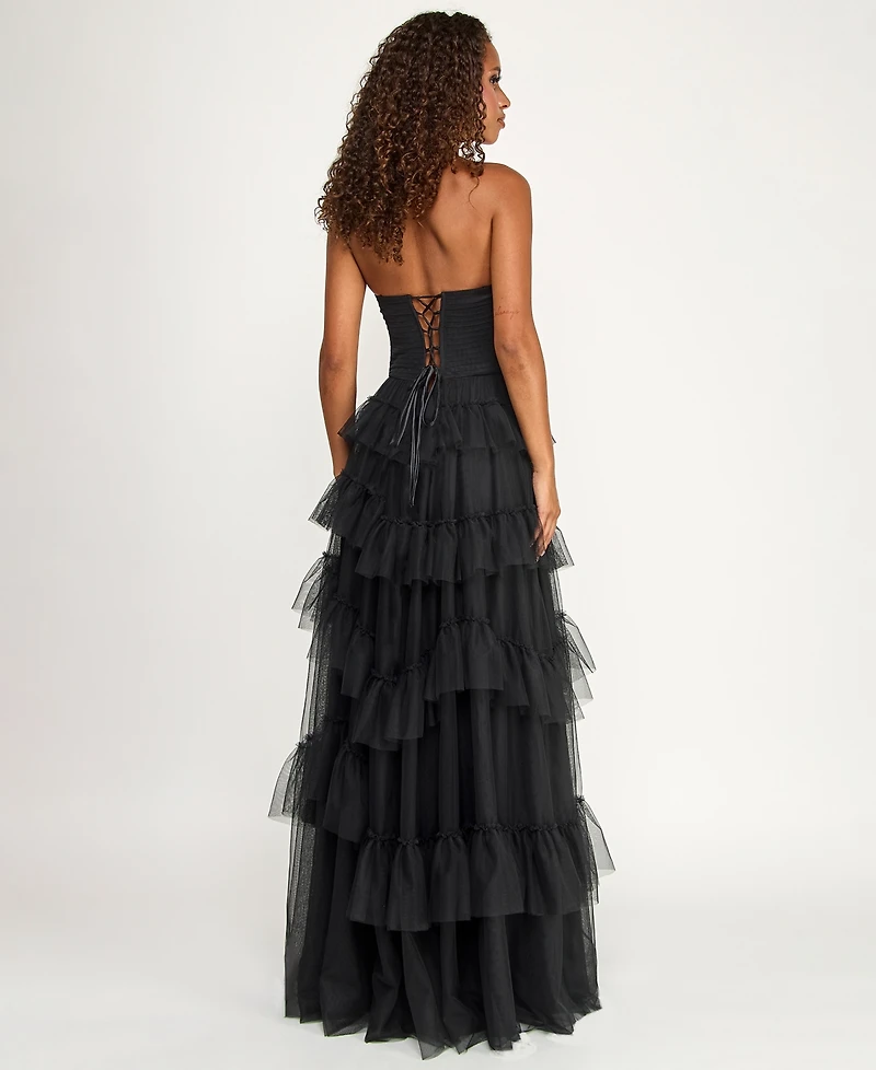 City Studios Juniors' Strapless Ruffle Skirt Gown