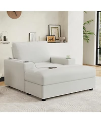 Streamdale Furniture Oversized Corduroy Chaise Lounge with Storage Ottoman, Cup Holders & Usb