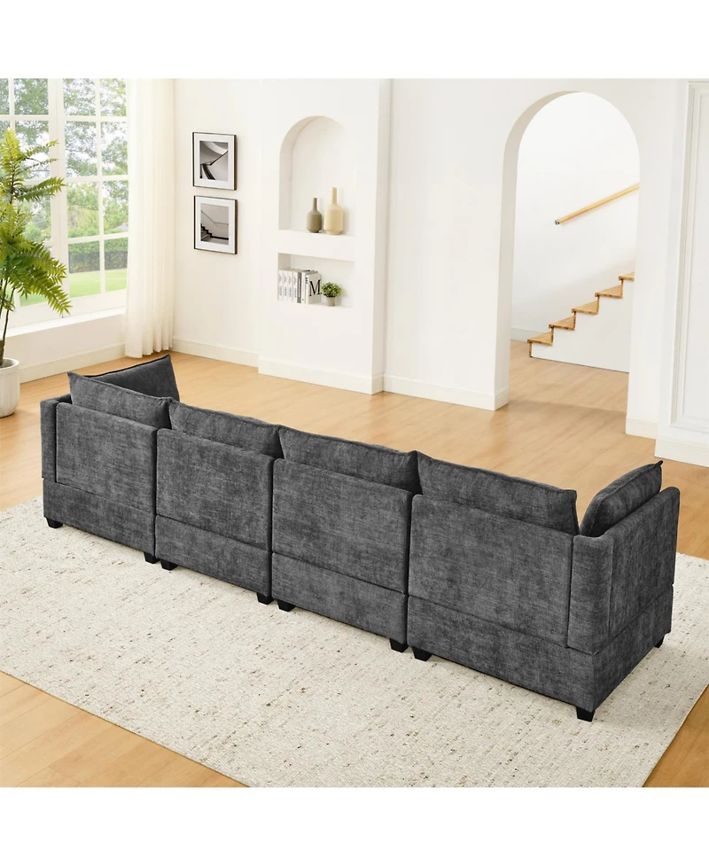 Streamdale Furniture Comfy Cloud 4-Seat Chenille Sofa Sleeper with Ottomans & Pillows