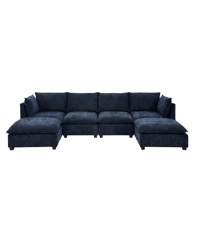 Streamdale Furniture Comfy Cloud 4-Seat Chenille Sofa Sleeper with Ottomans & Pillows