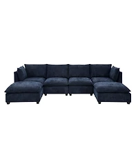 Streamdale Furniture Comfy Cloud 4-Seat Chenille Sofa Sleeper with Ottomans & Pillows