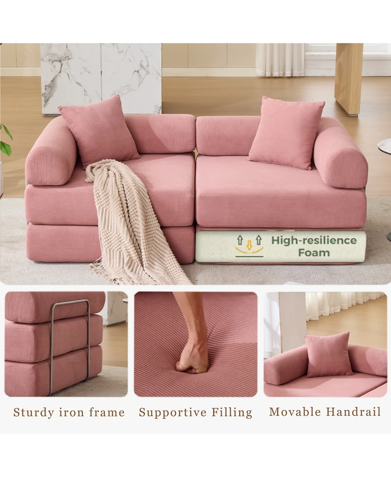 Streamdale Furniture Pink Corduroy Modular Sofa Bed for Apartments