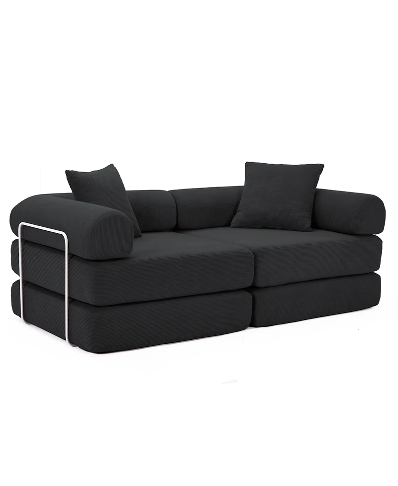 Streamdale Furniture Streamdale Modular Couch Sofa Bed for Apartment, Convertible Sofa Bed, Black Corduroy
