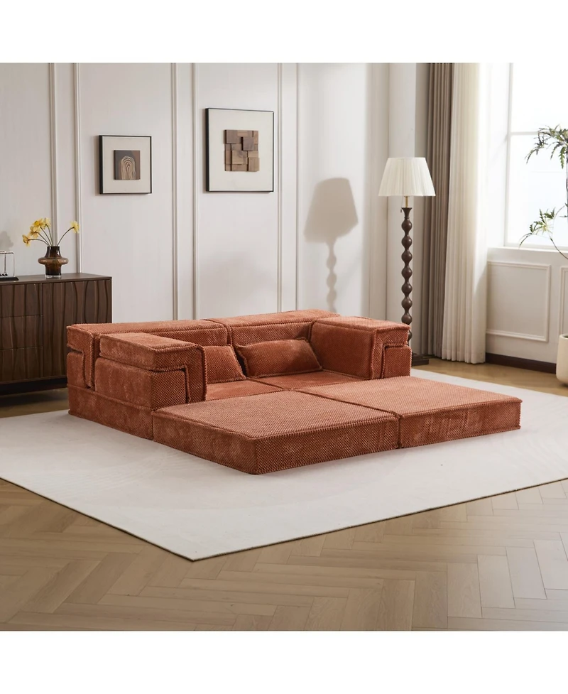Streamdale Furniture Orange Compression Sofa, Convertible Floor Sofa Bed, Modular Sectional