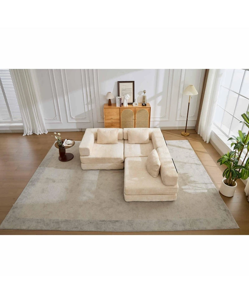 Streamdale Furniture Compression Sofa, Convertible Floor Sofa Bed, Modular Sectional, No Assembly, Chenille, Beige