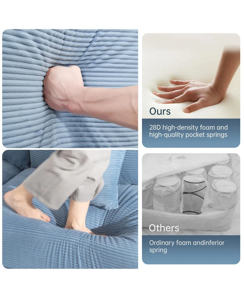 Streamdale Furniture 54.3" Oversized Cloud Modular Sectional Couch, Premium Soft Corduroy, Blue