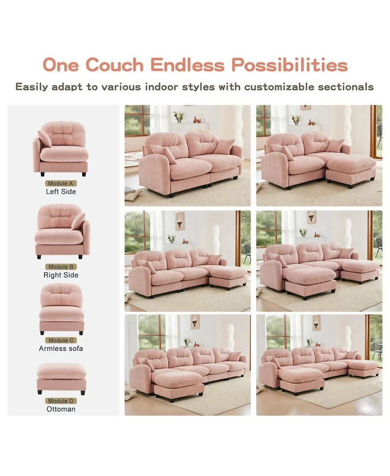 Streamdale Furniture Streamdale Loveseat Cloud Sectional Couch, Chenille Fabric, Tufted Cushions, Pink
