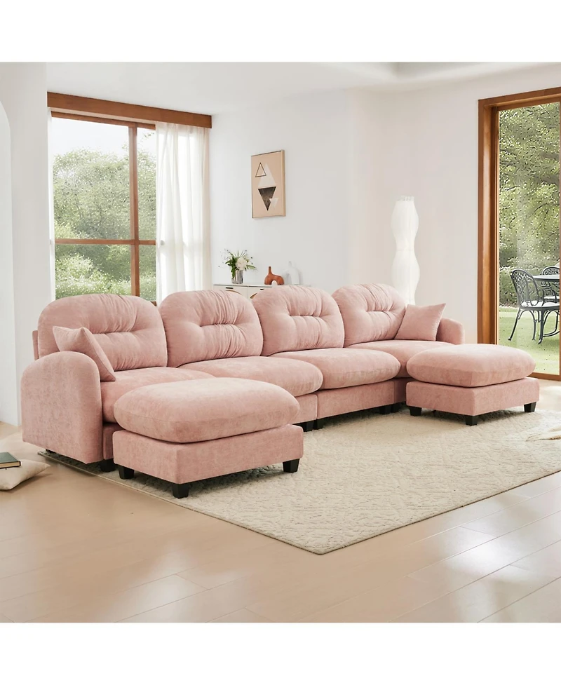 Streamdale Furniture Streamdale Modular U Shaped Couch with Ottoman, Soft Chenille Fabric, Pink