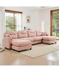 Streamdale Furniture Streamdale Modular U Shaped Couch with Ottoman, Soft Chenille Fabric, Pink