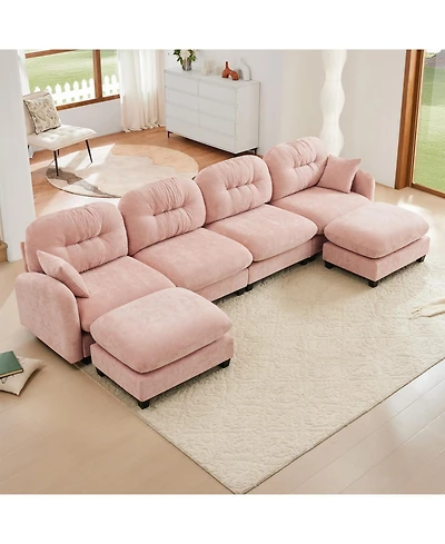 Streamdale Furniture Streamdale Modular U Shaped Couch with Ottoman, Soft Chenille Fabric, Pink