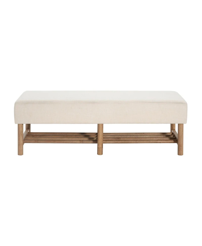 Streamdale Furniture Rectangular Upholstered Linen Fabric Ottoman Bench, Solid Wood Legs, Beige