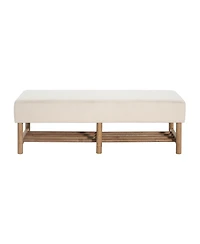 Streamdale Furniture Rectangular Upholstered Linen Fabric Ottoman Bench, Solid Wood Legs, Beige
