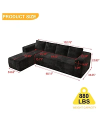 Streamdale Furniture Cloud Sectional Couch, L-Shape Chaise, Modern Modular Sofa, Black (Plush Corduroy