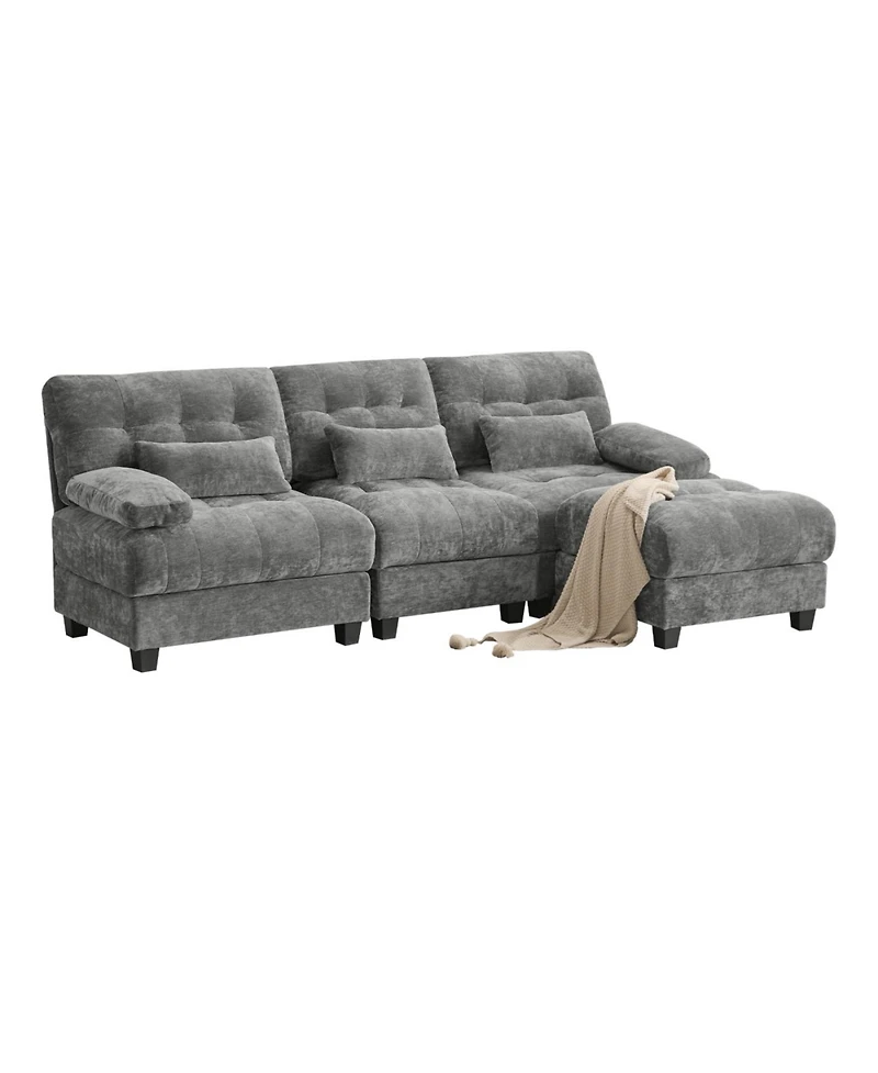 Streamdale Furniture 93" 3+1 Seater Sofa w/ Ottoman, Adjustable Backrest, 350lb/Seat, Chenille