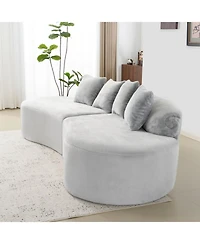 Streamdale Modern curved flannelette sofa with pillows in light gray.