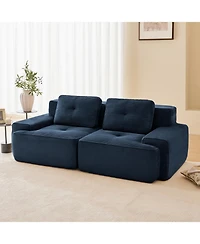 Streamdale Blue 82" Modern L-Shaped Corduroy Sectional Sofa with Deep Seat