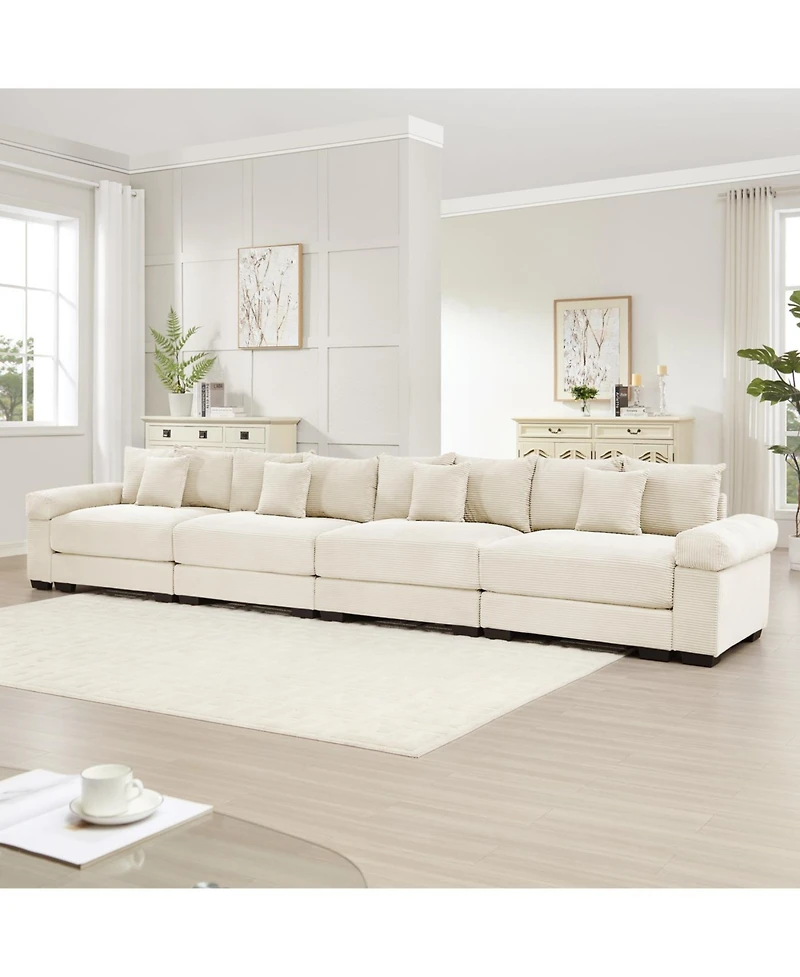 Streamdale Oversized Cloud Modular Sectional Couch, Premium Corduroy 3-Seater, 12 Pillows, Cream